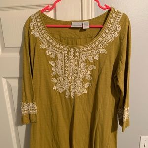 Cotton tunic with embellished neckline
